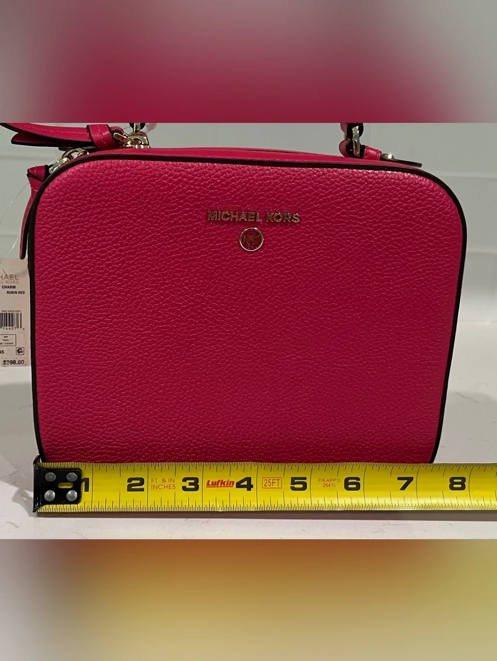 Michael Kors Jet Set Charm‎ Top Handled Bag W/Strap In Rubin Pebbled Leather NWT
